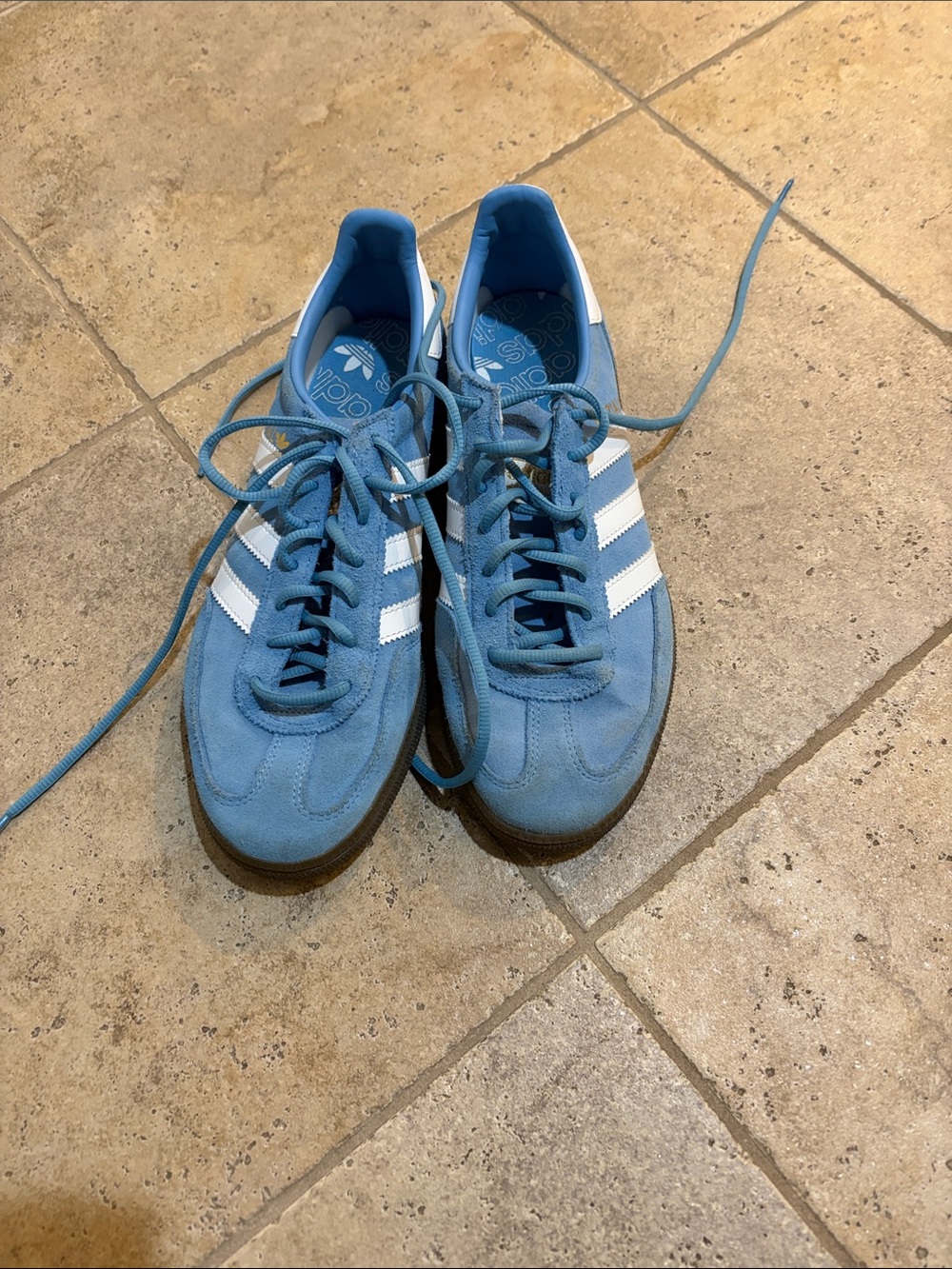 adidas Men’s Light Blue Suede Sneakers with White Stripes